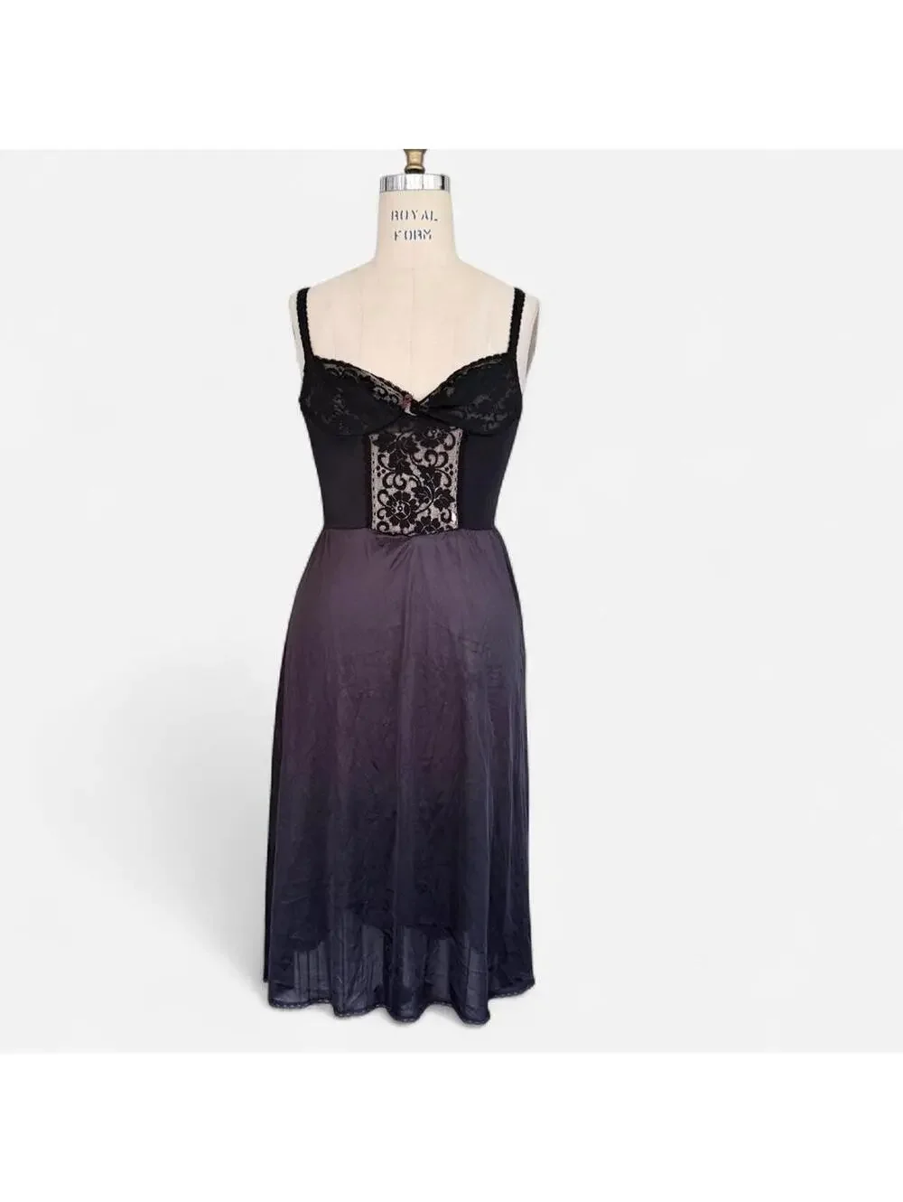 Vintage 90s Black Lace Bust Slip Dress in Black